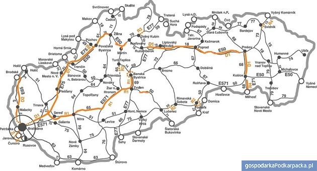 Mapa płatnych odcinków dróg do 3,5 tony na Słowacji