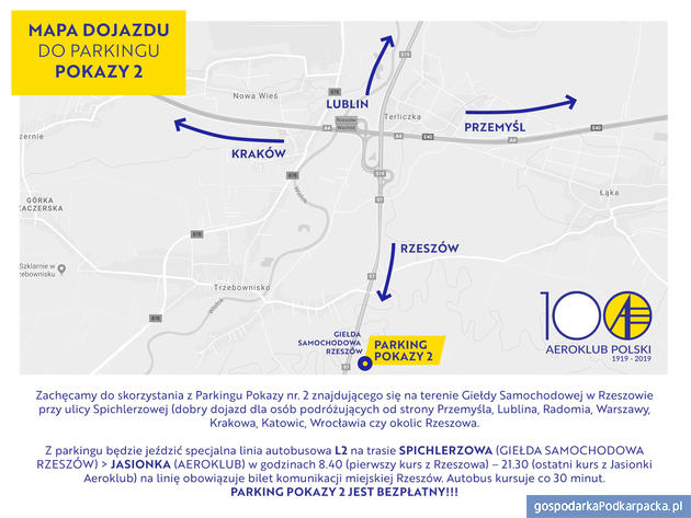 Pokazy Lotnicze w Jasionce – sobota 31 sierpnia 2019 r. Zobacz mapki dojazdu i parkingów 