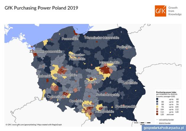 Siła nabywcza w 2019. Polska i Podkarpackie na tle Europy