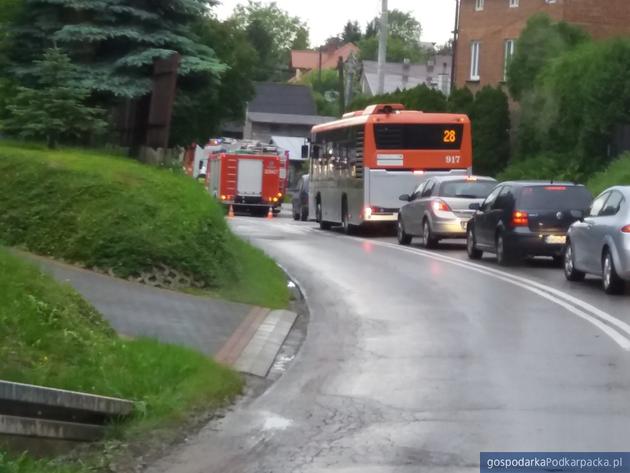 Zablokowany wjazd na ulicę Karkonoską w Rzeszowie. Fot. Adam Cyło