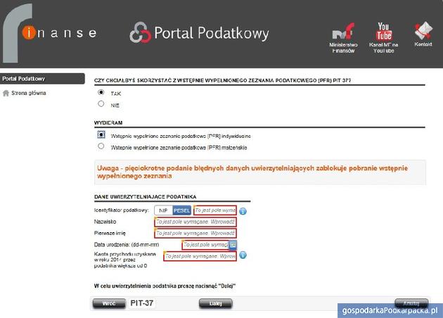 Wstępnie wypełnione zeznanie podatkowe PFR (Pre-Filled tax Return)